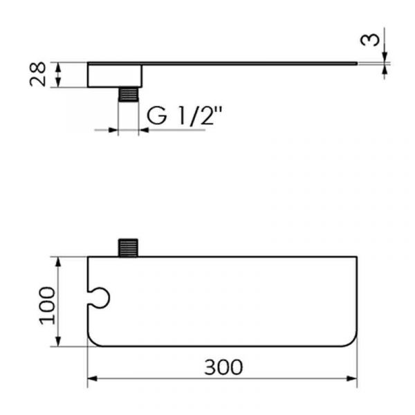 Вивід зі стіни з тримачем лійки та полицею in Cool 00070012 чорного кольору розміром 300х100 мм хромована