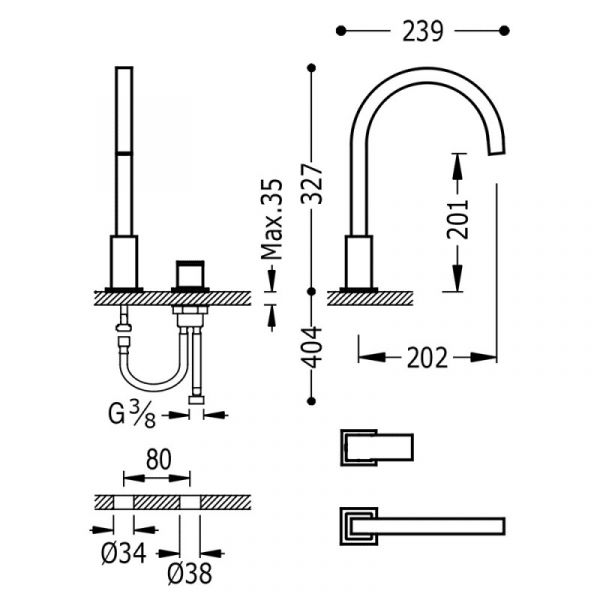 Змішувач для раковини Tres Cuadro сolors консольний одноважільний золото 00610503OR