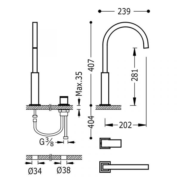 Змішувач для раковини Tres Cuadro сolors консольний одноважільний золото матовий 00610504OM