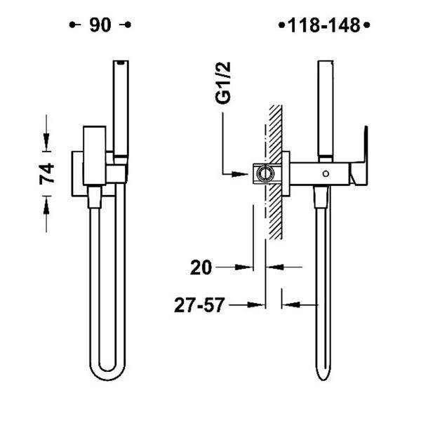 Гігієнічний душ із змішувачем вбудований Tres Cuadro colors золото 00612301OR