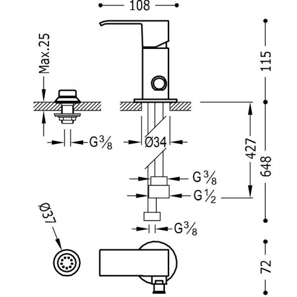Змішувач для біде Tres Cuadro Tres одноважільний з невеликою душовою лійкою хром 00613001