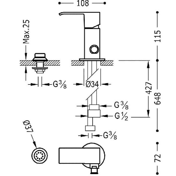 Змішувач для біде Tres Cuadro Tres одноважільний з невеликою душовою лійкою 00613001AC