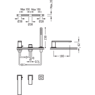 Змішувач на борт ванни Tres Cuadro Exclusive 00616105AC