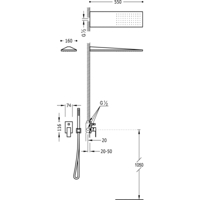 Душова система із вбудованим змішувачем Tres Cuadro 00618003