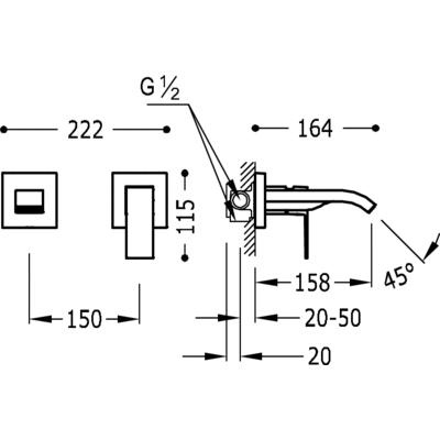 Настінний змішувач для раковини Tres Cuadro 00626010