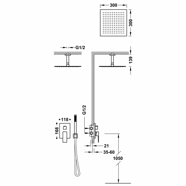 Душова система з одноважільний вбудований змішувач Rapid-Box 00628003OR