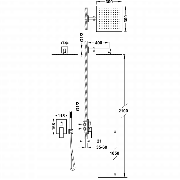Душова система з одноважільний вбудований змішувач Rapid-Box 00628004