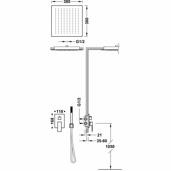 Душова система з одноважільний вбудований змішувач Rapid-Box 00628005