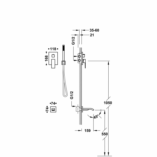 Душова система з одноважільним вбудованим змішувачем Rapid-Box 00628006OM