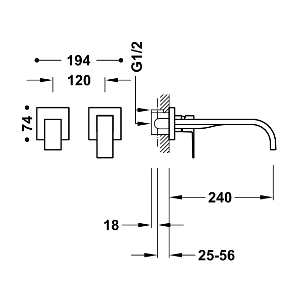 Одноважільний настінний змішувач для умивальника 00630002AC