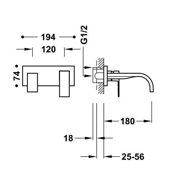 Одноважільний настінний змішувач для умивальника 00630011OR