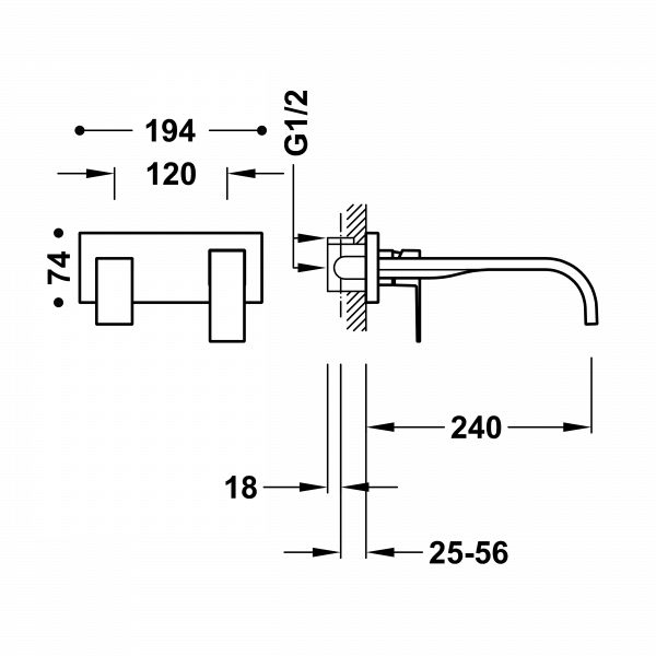 Одноважільний настінний змішувач для умивальника 00630012NM
