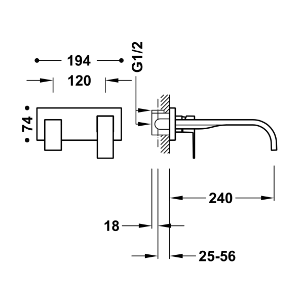 Одноважільний настінний змішувач для умивальника 00630012OR