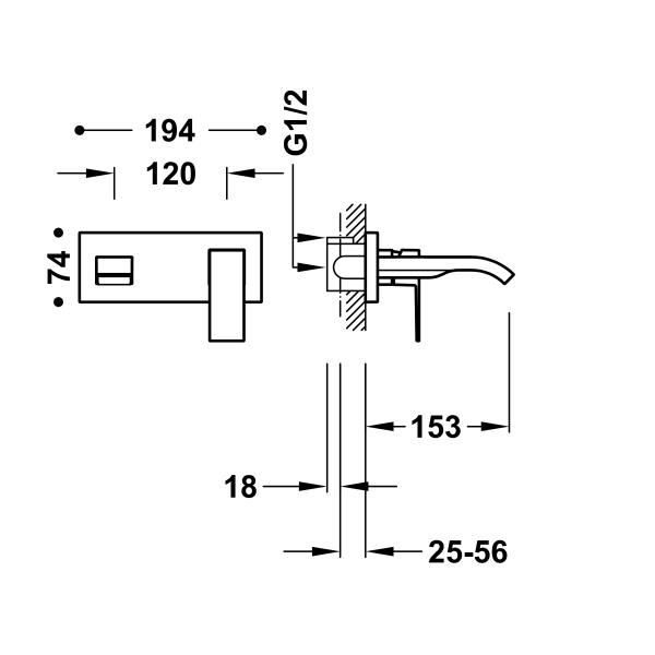 Одноважільний настінний змішувач для умивальника 00630013OR