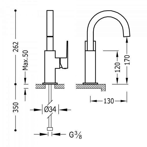 Одноважільний змішувач для умивальника вилив 22х22 мм 00660502NM