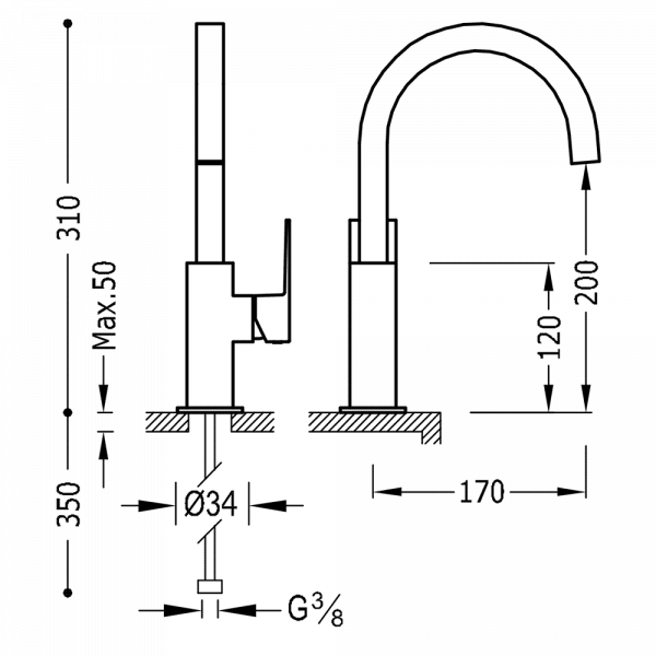 Одноважільний змішувач для умивальника вилив 22х22 мм 00660602NM