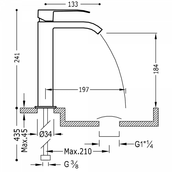 Одноважільний змішувач для умивальника з каскадним виливом 00661001NM