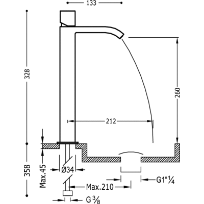 Змішувач для раковини 328 мм Tres Cuadro 00681002