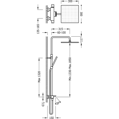 Душова система для ванни та душу з термостатом Tres Cuadro 00731201