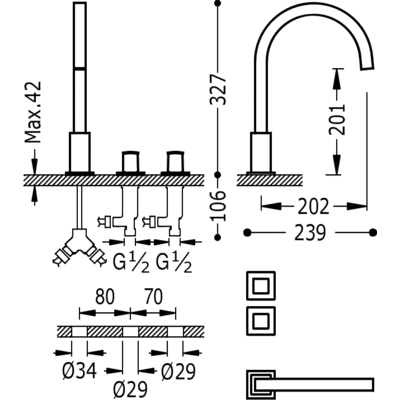 Дворучний змішувач на борт ванни Tres Cuadro Exclusive 00810503