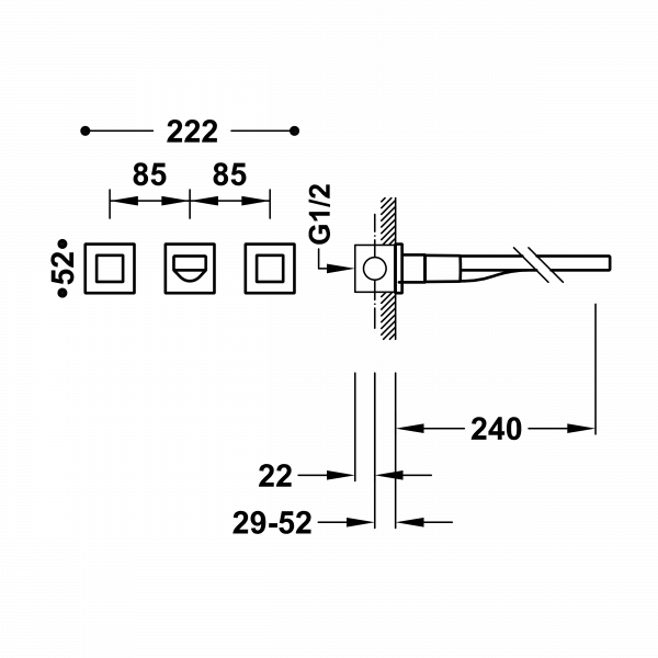Двовентильний настінний змішувач для раковини 240 мм Tres Cuadro Exclusive 00815401BM
