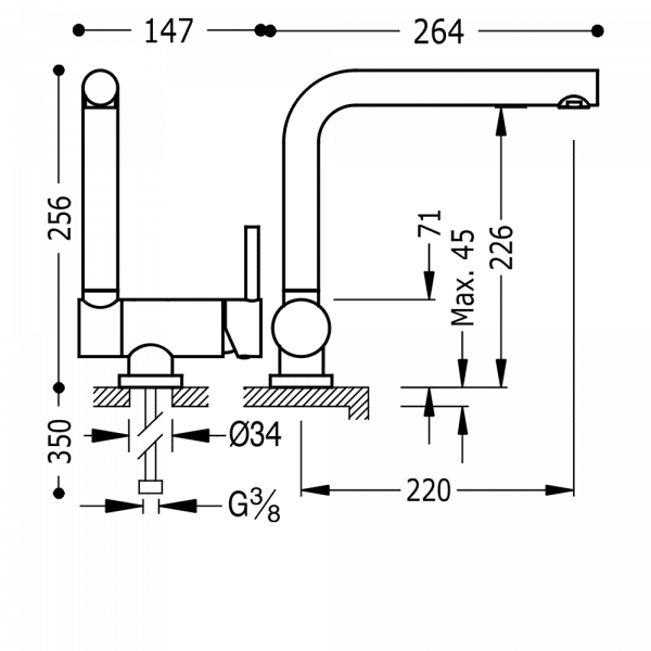 Одноважільний вертикальний змішувач для миття 030335NM