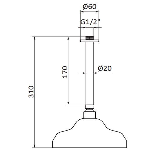 Душова лійка на стелю 1866 showerhead + Ceiling arm 05045029 колір чорний