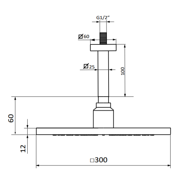 Квадратна душова лійка з кронштейном Square Inox 300 showerhead + Square Ceiling arm 05746700 колір хром