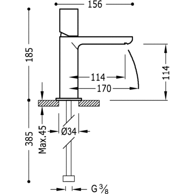 Одноважільний змішувач для раковини з каскадним зливом, донний клапан Tres Max 06110303D