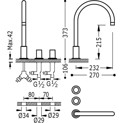 Двовентильний змішувач для раковини 373 мм Tres Study Exclusive 06110501AC