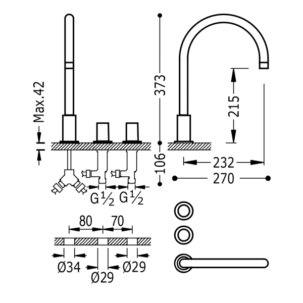 Дворучний змішувач на борт ванни Study Exclusive 06110501OP