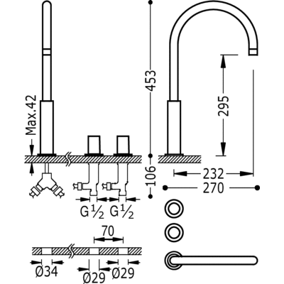 Двовентильний змішувач для раковини 453 мм Tres Study Exclusive 06110502BM