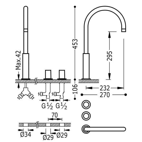 Дворучний змішувач на борт ванни Study Exclusive 06110502OR