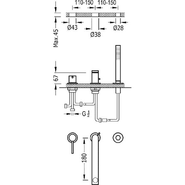 Змішувач для ванни Tres Max-tres, 180 мм 06216103