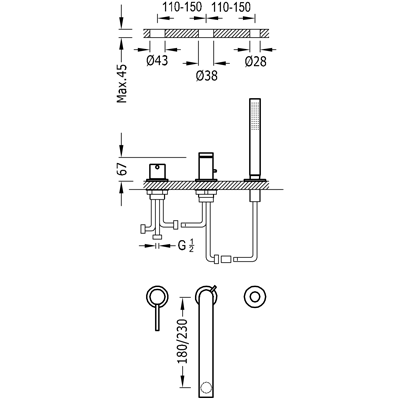 Змішувач на борт ванни Tres Мах 06216103
