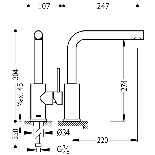 Одноважільний вертикальний змішувач для миття TOP TRES COLORS 06243601NM