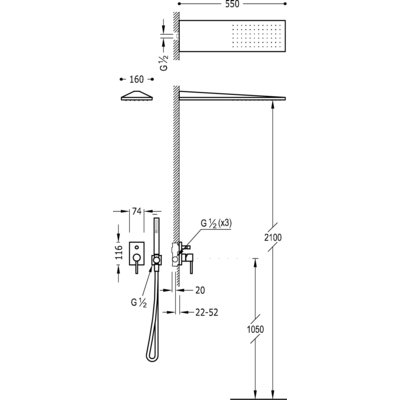 Душова система із вбудованим змішувачем Tres Max 06251601