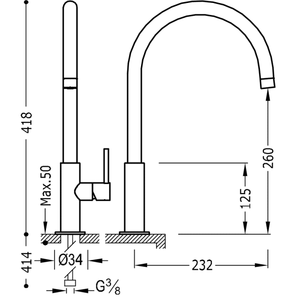 Одноважільний вертикальний змішувач для миття TOP TRES COLORS 06254201BM