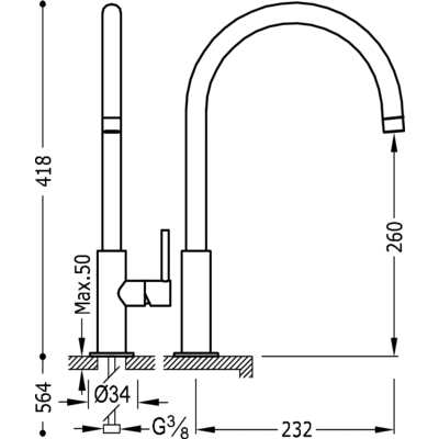 Одноважільний змішувач для раковини 418 мм Tres Study Exclusive 26290401AC