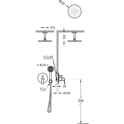 Душова система із вбудованим змішувачем Tres K 06918080