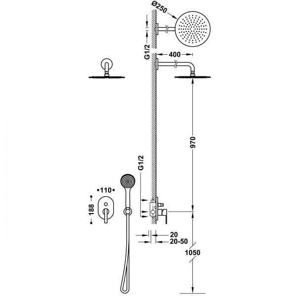 Душова система з одноважільний вбудований змішувач LEX-TRES 08118001