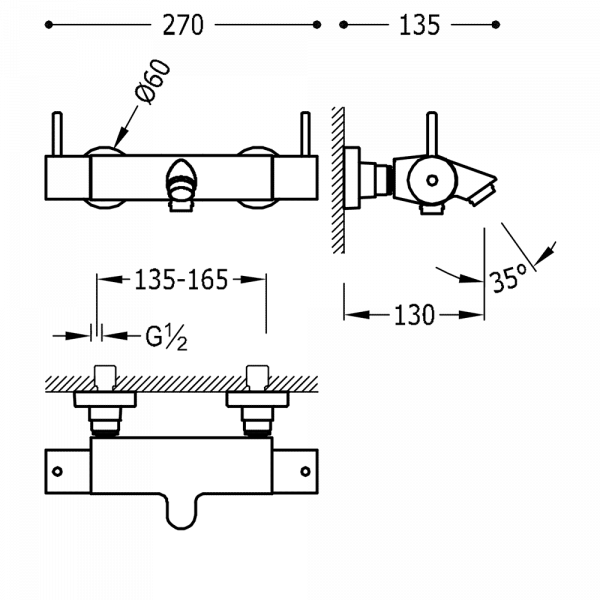 Термостатичний змішувач для ванни та душу TRESMOSTATIC 09027401