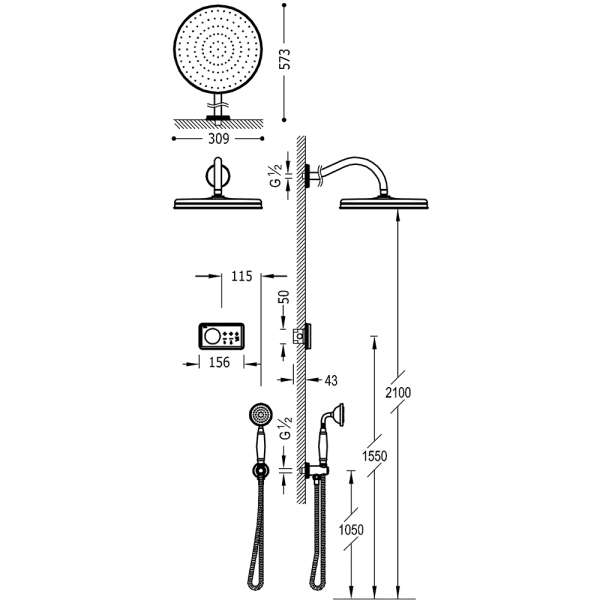 Електронний комплект для душу з термостатом Shower Technology Blue Edition 09226201