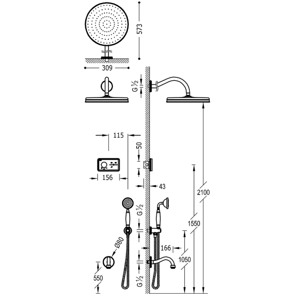 Електронний комплект для душу з термостатом Shower Technology Blue Edition 09226301AC