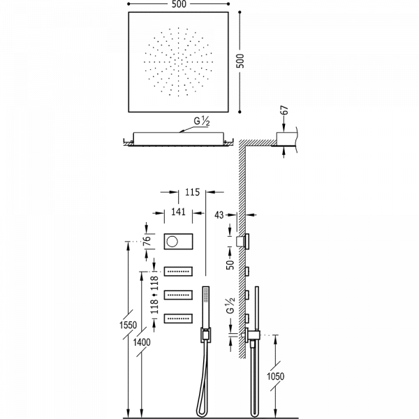 Електронний комплект для душу з термостатом Shower Technology Blue Edition 09286312AC