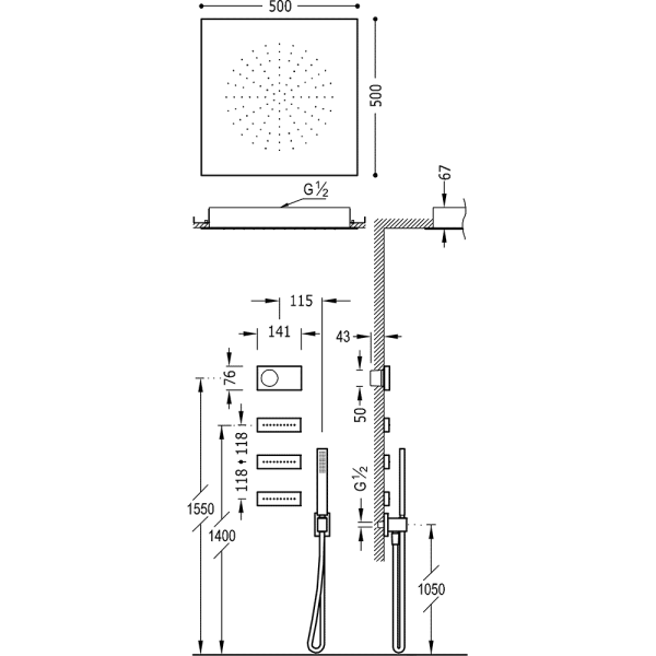 Електронний комплект для душу з вбудованим термостатом Shower Technology Blue Edition 09288312NM