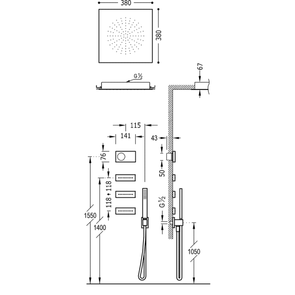 Електронний комплект для душу з термостатом Shower Technology Blue Edition 09286313BM
