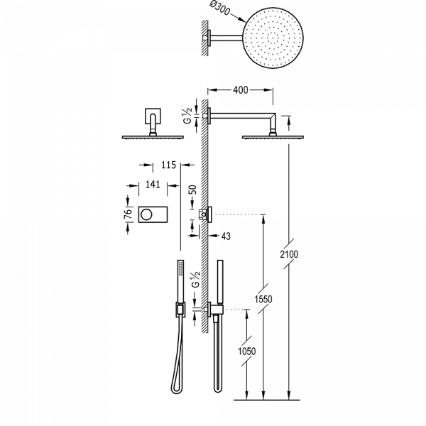 Електронний комплект для душу з термостатом Shower Technology Blue Edition 09286558AC