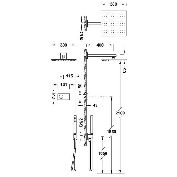 Електронна душова система прихованого монтажу Tres Shower Technology з термостатом чорний матовий/чорний 09288563NM