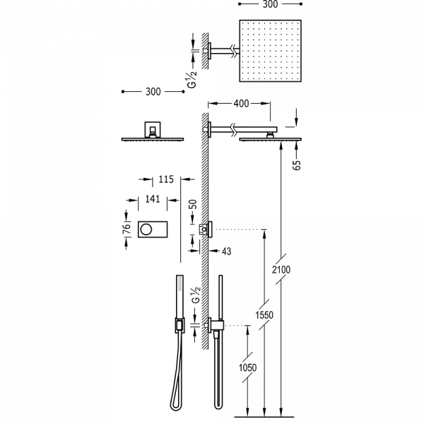 Електронний комплект для душу з термостатом Shower Technology Blue Edition 09288563NM